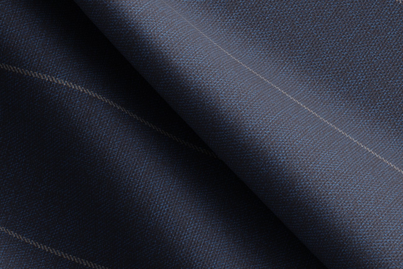 Traje a medida de lana 130s a rayas azul Caccioppoli