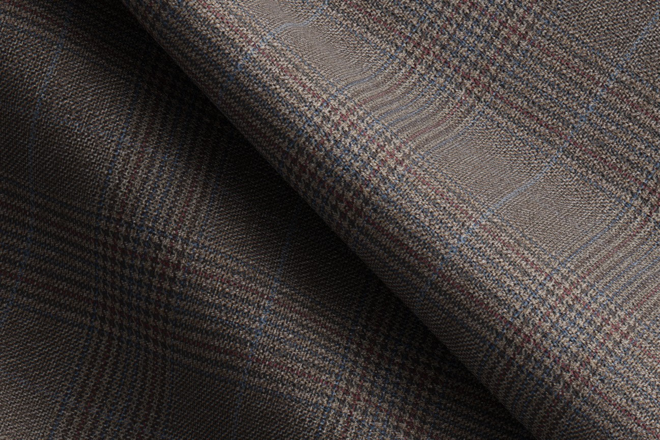 Beige Prince of Wales 130s wool tailor-made suit Caccioppoli