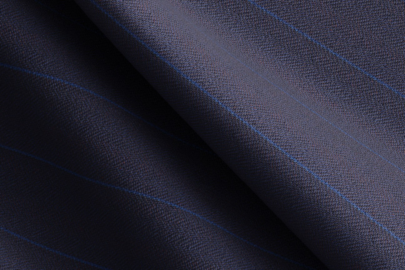 Bespoke 150s blue wool and silk trousers Caccioppoli