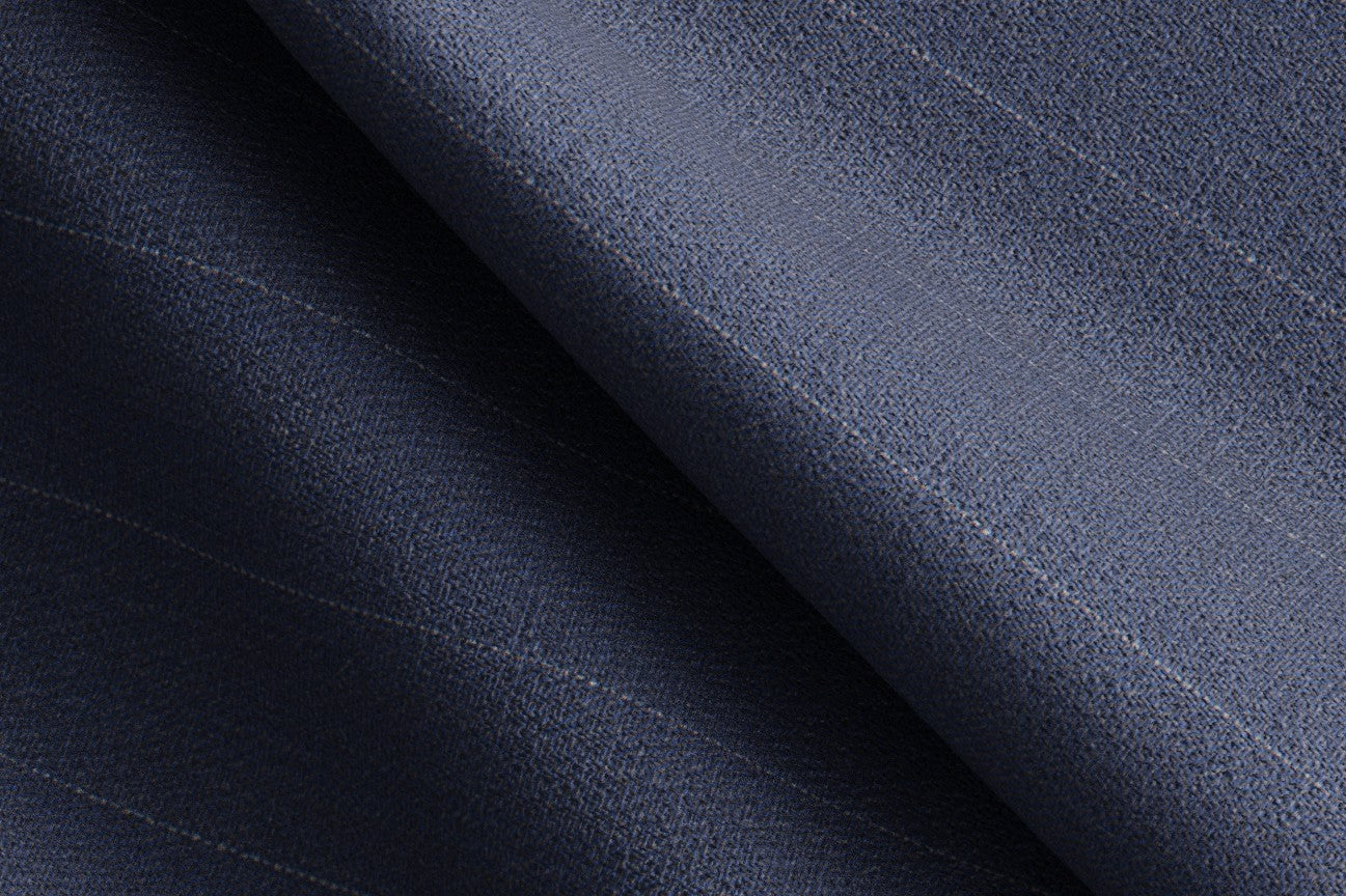 Bespoke 150s blue wool and silk trousers Caccioppoli