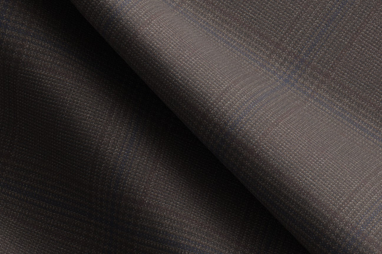Custom made 130s Prince of Wales wool trousers in brown Caccioppoli