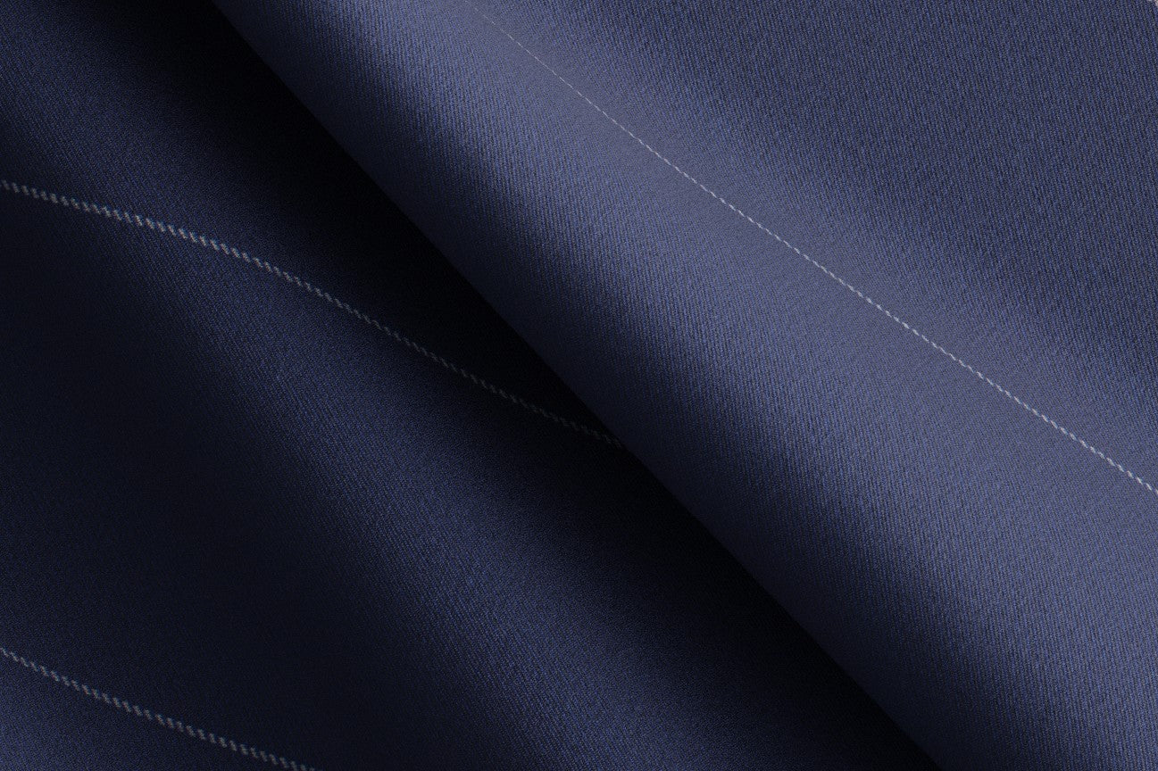 Traje a medida de lana 130s raya diplomática azul Caccioppoli