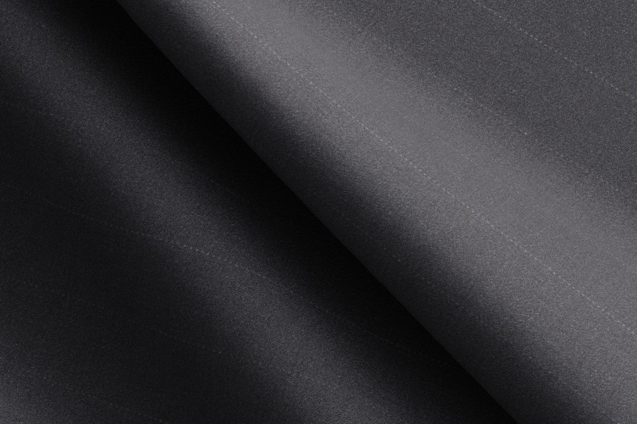 Gray pinstriped 130s wool tailored trousers with band Caccioppoli