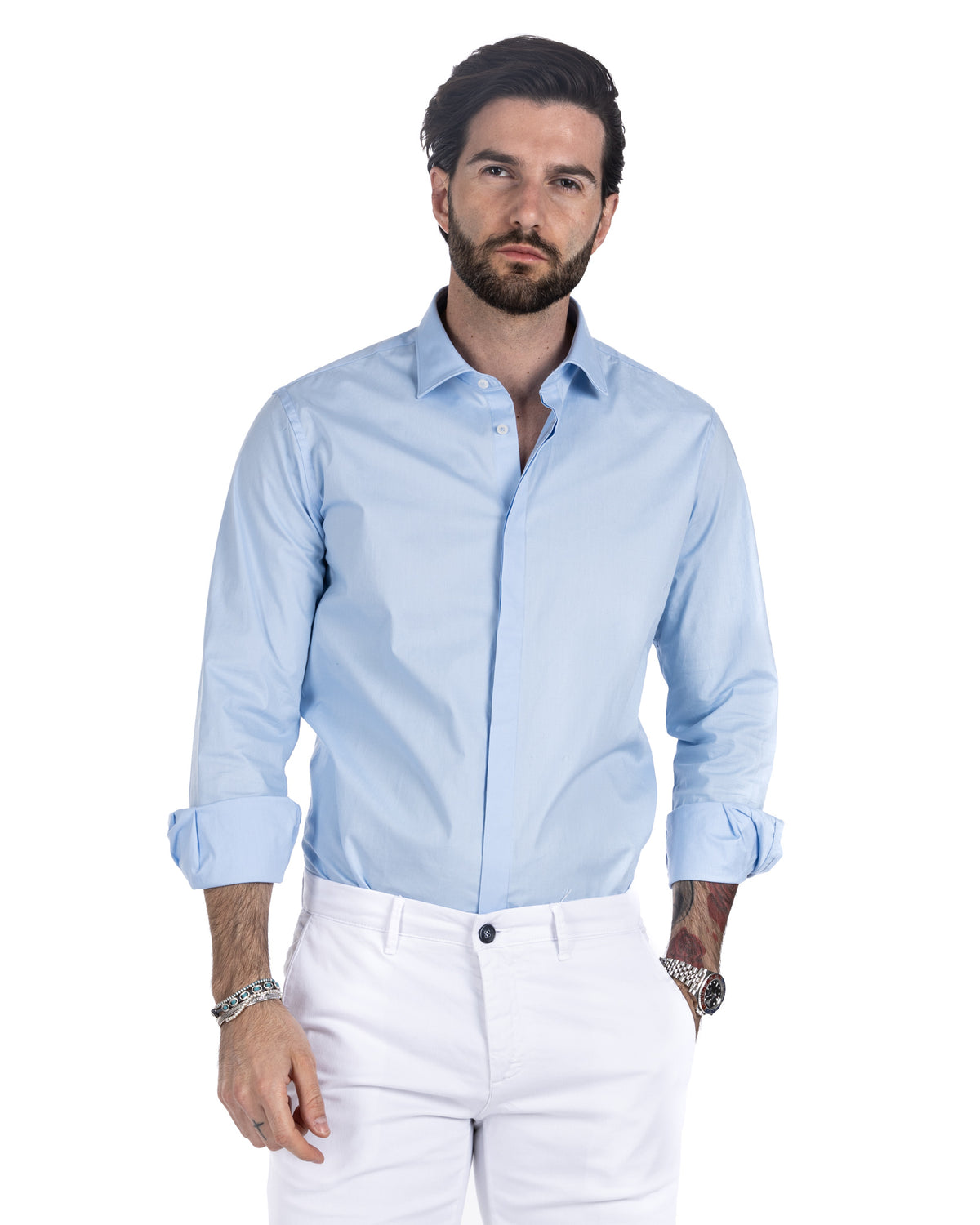Shirt - classic light blue basic in cotton