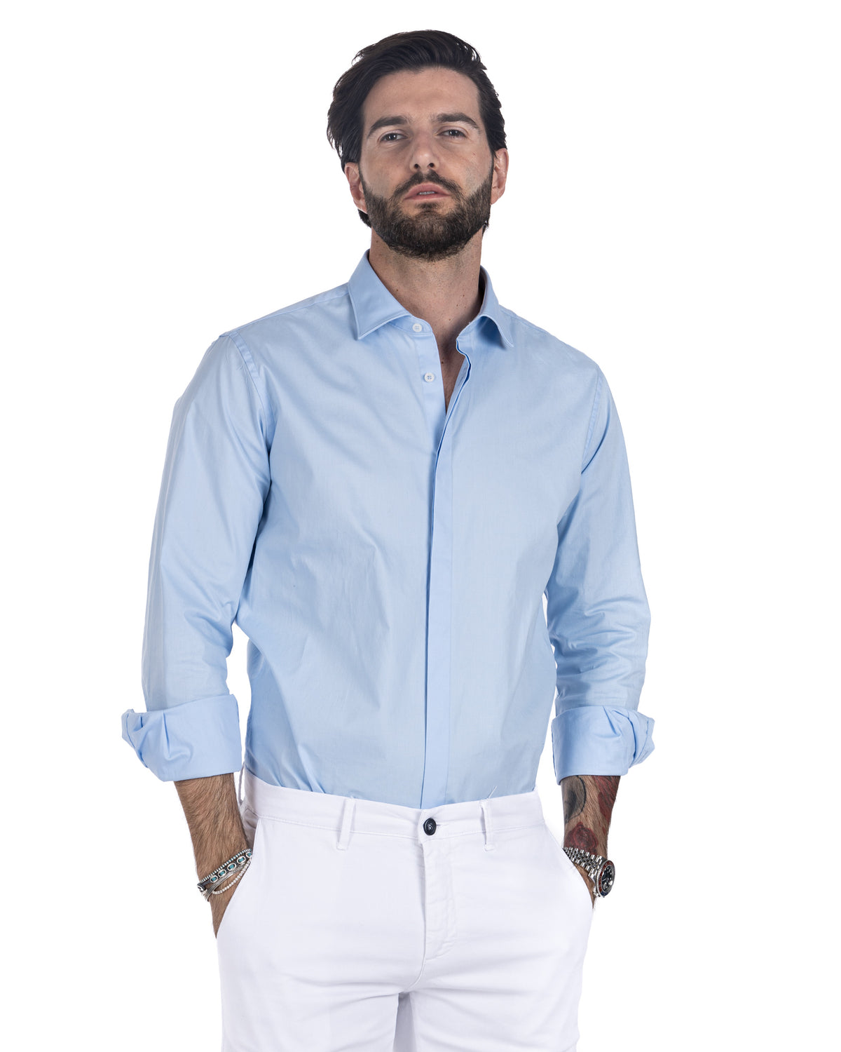 Shirt - classic light blue basic in cotton